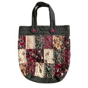 Handmade Quilted Small Tote/Purse, Green/Rust/Orange Pattern, 2 Handles